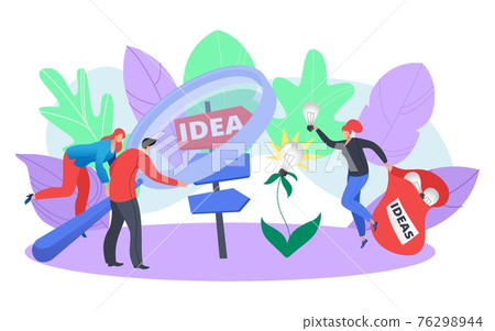 Creative idea for business people character, vector illustration. Flat innovation light bulb symbol, cartoon team work for design idea. 76298944