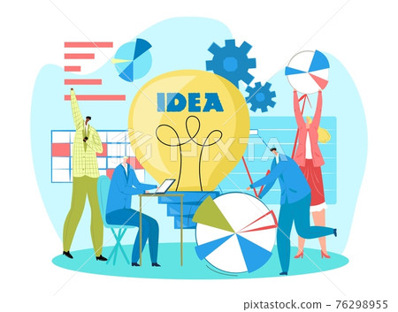 Business creative teamwork, vector illustration. Group people in office discuss project plan, analyze idea success, joint brainstorming. 76298955