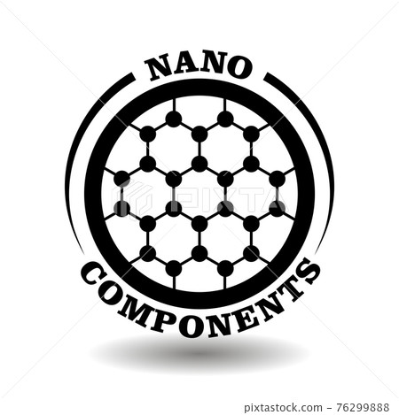 Round creative logo of Nanotechnology components for labeling modern nano science products, with abstract chemical formula symbol of hexagon structure in circle icon 76299888