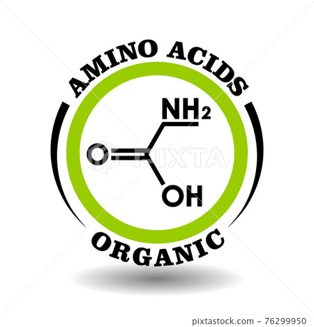 Circle vector icon with chemical formula of Organic Amino Acids symbol for packaging signs of cosmetics, tags of medical products with aminoacid ingredients Circle vector icon with chemical formula of Organic Amino Acids symbol for packaging signs of cosmetics, tags of medical products with aminoacid ingredients 76299950
