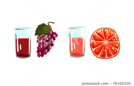 Glass of Fresh Squeezed Juice with Fruit Ingredient Rested Nearby Vector Set Glass of Fresh Squeezed Juice with Fruit Ingredient Rested Nearby Vector Set 76300100