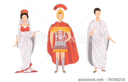 Citizens of Ancient Rome in Traditional Costumes Set, Legionary, Roman Woman, Plebeian Flat Vector Illustration Citizens of Ancient Rome in Traditional Costumes Set, Legionary, Roman Woman, Plebeian Flat Vector Illustration 76300258