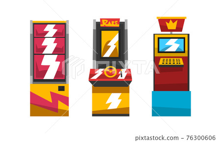 Vintage Slot Machines Set, Gambling Concept Cartoon Vector Illustration Vintage Slot Machines Set, Gambling Concept Cartoon Vector Illustration 76300606