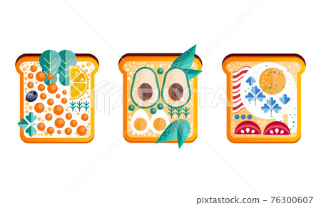 Top View of Sandwiches with Different Healthy Ingredients Set, Flat Vector Illustration 76300607