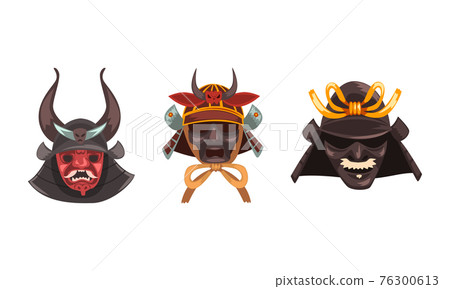 Horned Masks of Ancient Warriors Set, Scary Masks with Aggressive Facial Expression Cartoon Vector Illustration Horned Masks of Ancient Warriors Set, Scary Masks with Aggressive Facial Expression Cartoon Vector Illustration 76300613
