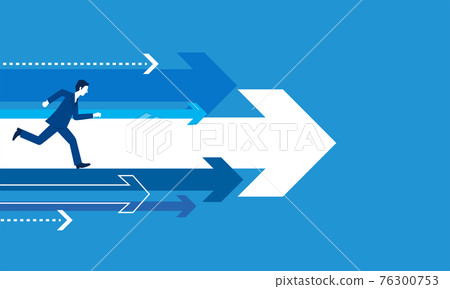Businessmen running with various arrows, blue background, vector illustration Businessmen running with various arrows, blue background, vector illustration 76300753