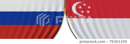 Russia and Singapore political cooperation or conflict, flags and closing or opening zipper, conceptual 3D rendering Russia and Singapore political cooperation or conflict, flags and closing or opening zipper, conceptual 3D rendering 76301209