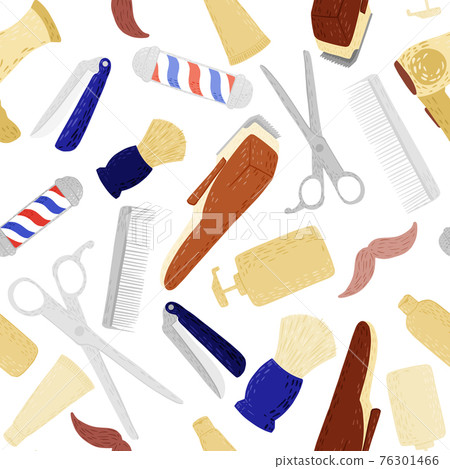 Seamless pattern hairdressing in doodle on white background. Seamless pattern hairdressing in doodle on white background. 76301466