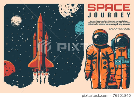 Astronauts and spaceship. Galaxy explore journey 76301840
