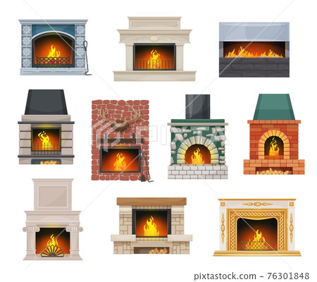 Modern and classic open hearth fireplaces vector 76301848