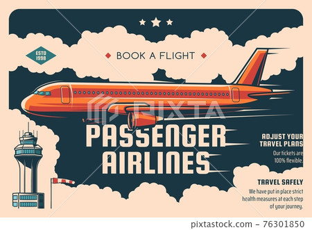 Airline flight ticket booking service retro poster 76301850