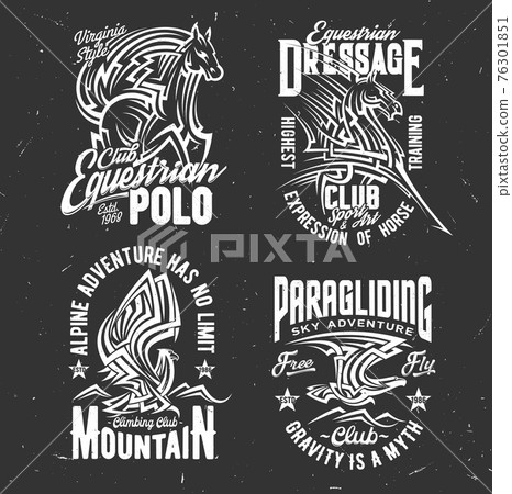 T-shirt prints with horse and eagle mascots 76301851