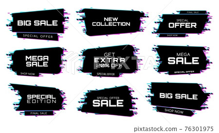 Sale labels with glitch effect, vector icons Sale labels with glitch effect, vector icons 76301975