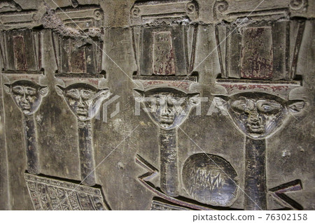 Mysterious murals on the walls of the Temple of Dendera Hathor , near the city of Ken 76302158