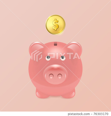 Vector Realistic 3d Pink Retro Piggy Bank Closeup Isolated on Pink Background. Design Template, Money Pig for Graphics, Banners with Golden Shiny Coin. Money, Financial, Savings Concept. Front View Vector Realistic 3d Pink Retro Piggy Bank Closeup Isolated on Pink Background. Design Template, Money Pig for Graphics, Banners with Golden Shiny Coin. Money, Financial, Savings Concept. Front View 76303170
