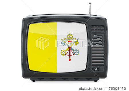 Vatican Television concept. TV set with flag of Vatican. 3D rendering 76303450