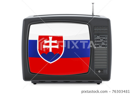 Slovak Television concept. TV set with flag of Slovakia. 3D rendering 76303481