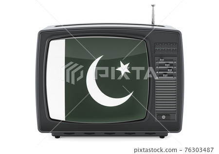 Pakistani Television concept. TV set with flag of Pakistan. 3D rendering Pakistani Television concept. TV set with flag of Pakistan. 3D rendering 76303487