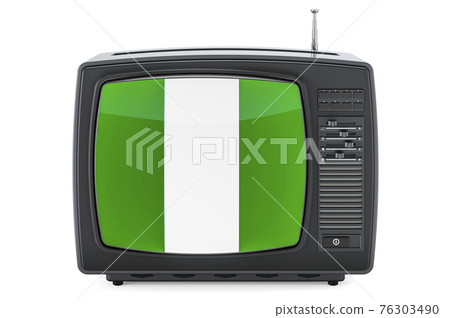 Nigerian Television concept. TV set with flag of Nigeria. 3D rendering Nigerian Television concept. TV set with flag of Nigeria. 3D rendering 76303490