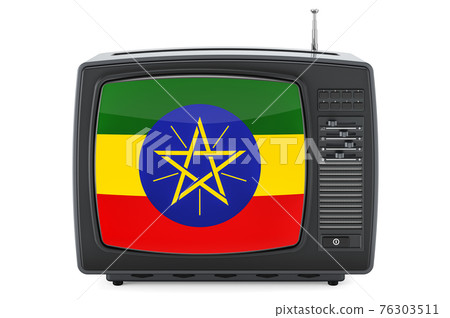 Ethiopian Television concept. TV set with flag of Ethiopia. 3D rendering 76303511