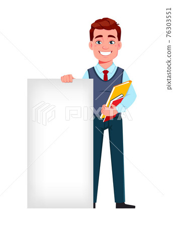 Handsome business man standing near banner 76303551