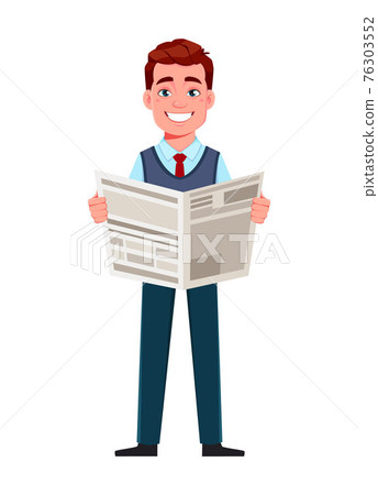 Handsome business man reading newspaper 76303552