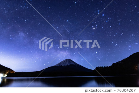 Mt. Fuji and the Milky Way seen from Lake Shoji 76304207