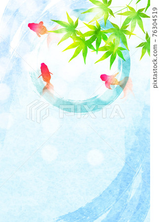 Goldfish, summer greetings, maple leaves, background 76304519