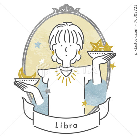 十二星座天秤座女孩與框架 (矢量) 十二星座天秤座女孩與框架 (矢量) 76305723
