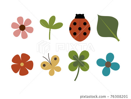 瓢蟲、蝴蝶和植物圖標 76308201