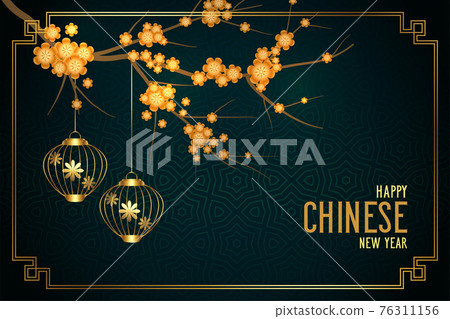 stylish chinese new year flower background with lantern 76311156