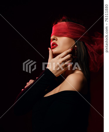 Profile. Excited brunette woman in off-shoulder Profile. Excited brunette woman in off-shoulder 76311880