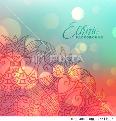 colorful bokeh background with mandala decoration 76311907