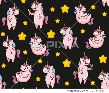 Cute Unicorns Seamless Pattern on Black Background. Vector Cute Unicorns Seamless Pattern on Black Background. Vector 76314920