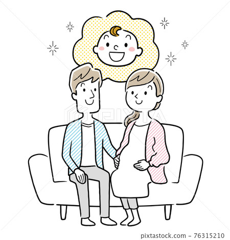 Vector Illustration Material: Pregnant wife and husband sitting on the sofa, couple 76315210