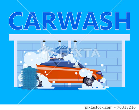 Car Washing Auto center station. Service washing, clean car, foam bubbles. Vector illustration isolated Car Washing Auto center station. Service washing, clean car, foam bubbles. Vector illustration isolated 76315216