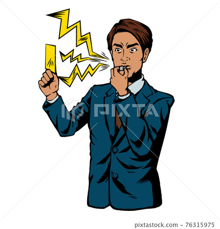 American comic style Japanese man, business man, pose with a yellow card 76315975