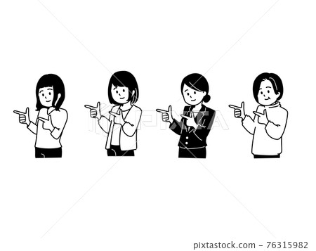 一組 4 個女人指著一邊 76315982