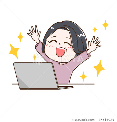 Laptop and senior woman Banzai Laptop and senior woman Banzai 76315985
