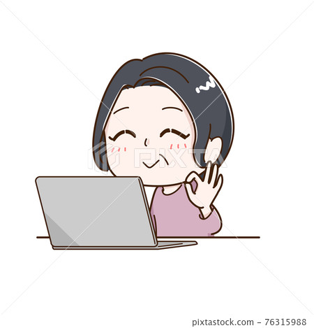 膝上型計算機和資深婦女好標誌 膝上型計算機和資深婦女好標誌 76315988