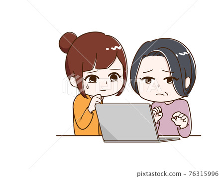 兩個女人在筆記本電腦前遇到麻煩 兩個女人在筆記本電腦前遇到麻煩 76315996