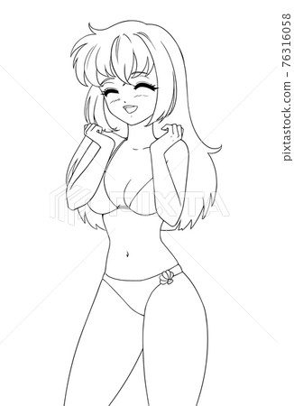 Cute anime manga girl wearing swimsuit bikini isolated on white background. 76316058