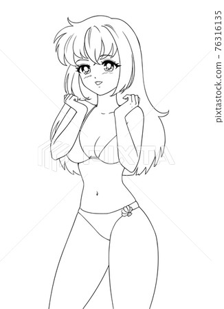 Cute anime manga girl wearing swimsuit bikini isolated on white background. 76316135