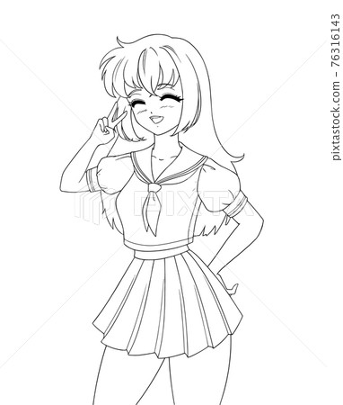 Cute anime manga girl wearing school uniform isolated on white background. Cute anime manga girl wearing school uniform isolated on white background. 76316143