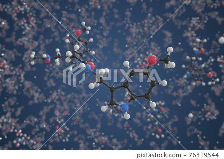 Melatonin molecule, ball-and-stick molecular model. Chemical 3d rendering Melatonin molecule, ball-and-stick molecular model. Chemical 3d rendering 76319544