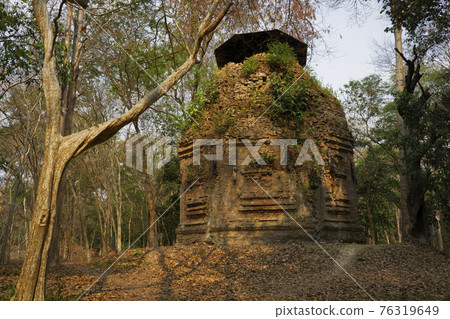Ruins of   goal kampong tom Wat Temple with root of trees in forest  Cambodia. 76319649