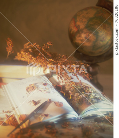 書桌上的日常生活擺設裝飾和地球儀 書桌上的日常生活擺設裝飾和地球儀 76320196