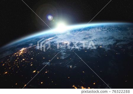 Planet earth globe view from space showing realistic earth surface and world map 76322288