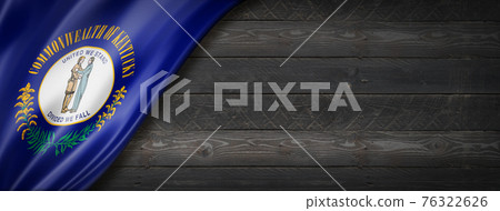 Kentucky flag on black wood wall banner, USA 76322626