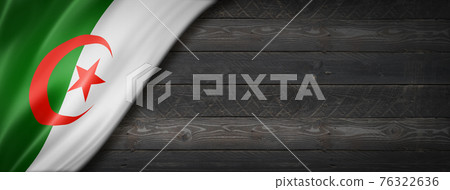 Algerian flag on black wood wall banner 76322636